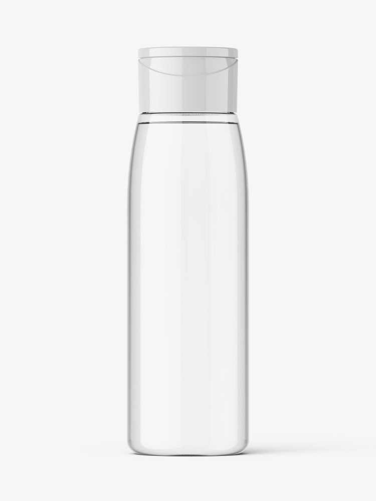 Clear wide bottle with flip top mockup