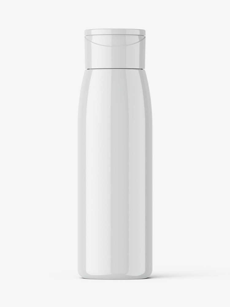 Glossy wide bottle with flip top mockup