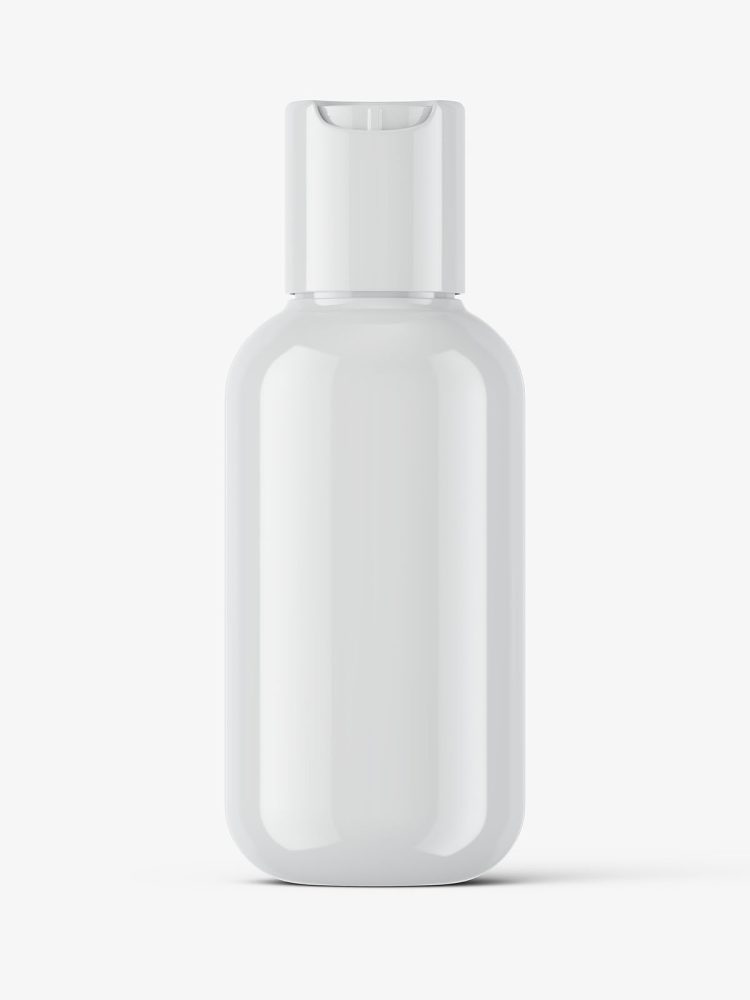 Glossy bottle with disc top lid mockup