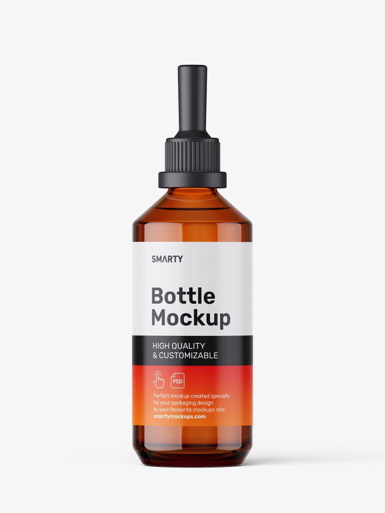 Slant shoulder bottle with dropper mockup / amber