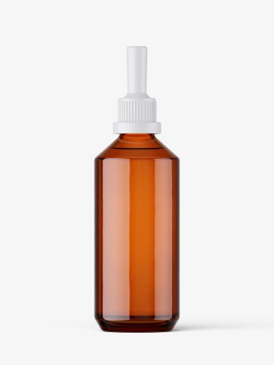 Slant shoulder bottle with dropper mockup / amber