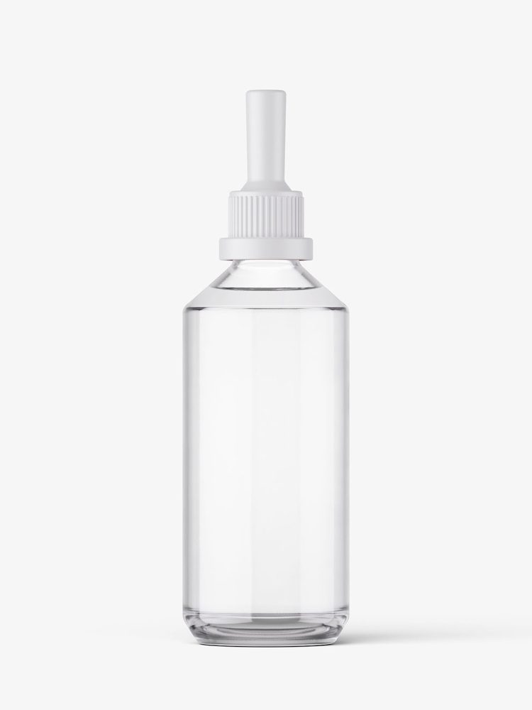 Slant shoulder bottle with dropper mockup / clear